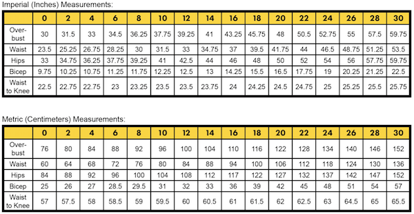 bClementine-ladies-measurement-chart